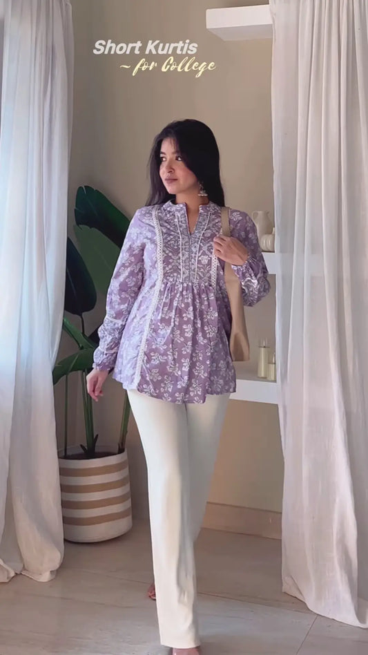 Floral Short Kurti with Lace Detailing - My Store