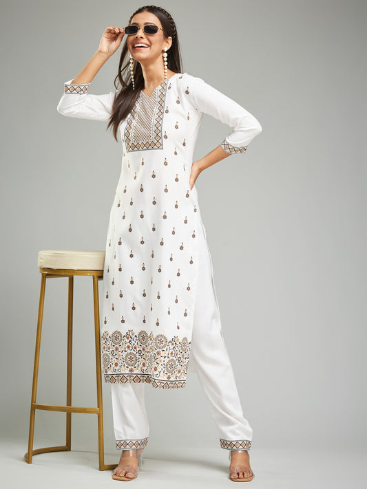 Trendig Viscos White Kurta Set