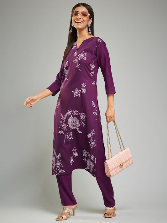 Ready To Wear Wine Kurta Set For Women's