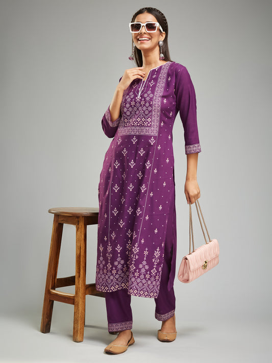 Trending Viscose Rayon Purple Kurta Set