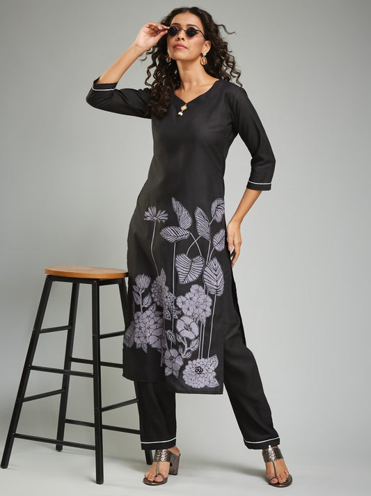 Readymade Viscose Rayon Black Kurta Set