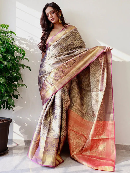 Exclusive Gold Zari One Grm Gold Kanjivaaram Pattu Silk Saree. by My Store