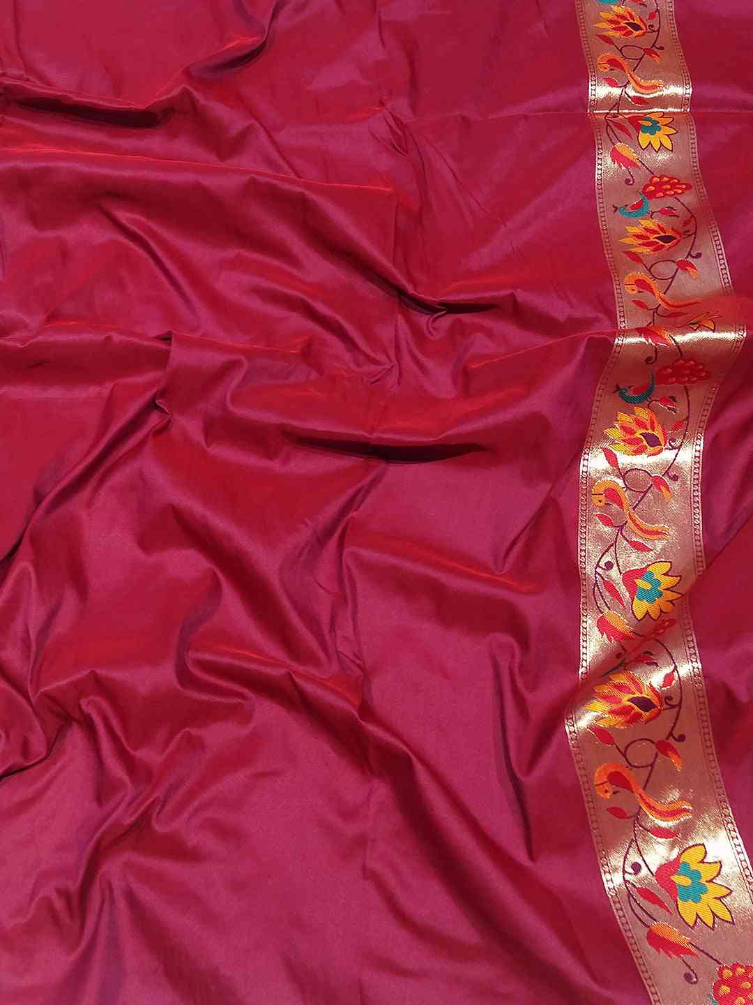Wine Silk Blend Woven Zari Work Paithani Saree