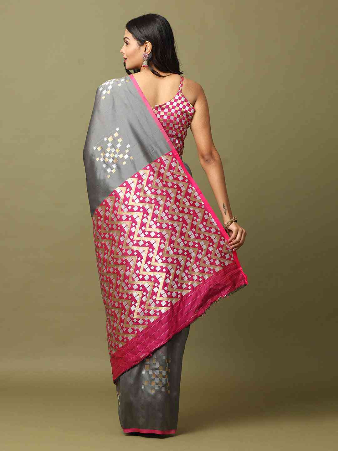 Grey Banarasi Soft Silk Kanchi Zari Weaving Saree
