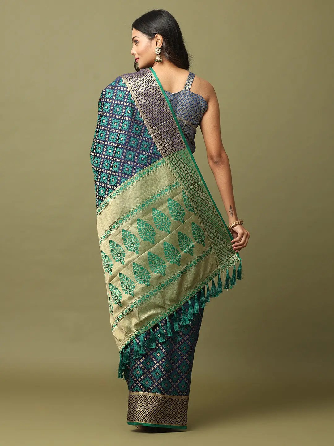 Navy Soft Banarasi Patola Zari Party Wear Saree by My Store