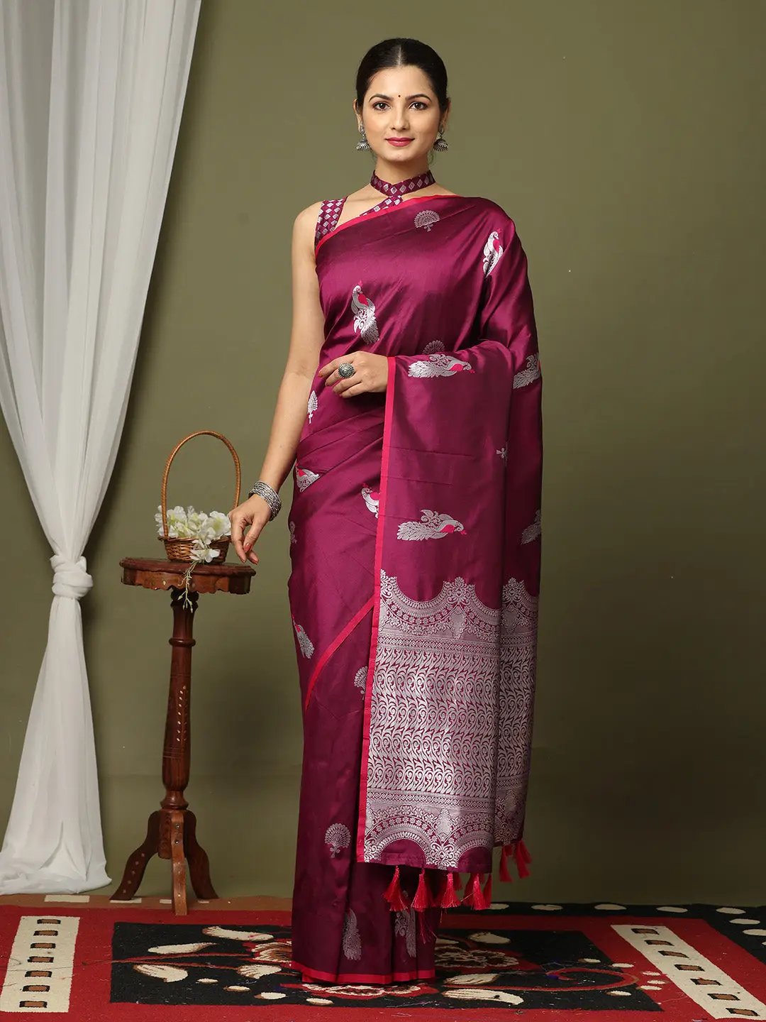 Wine Colour Banarasi Katan Silk Kanchi Zari Weaving Saree