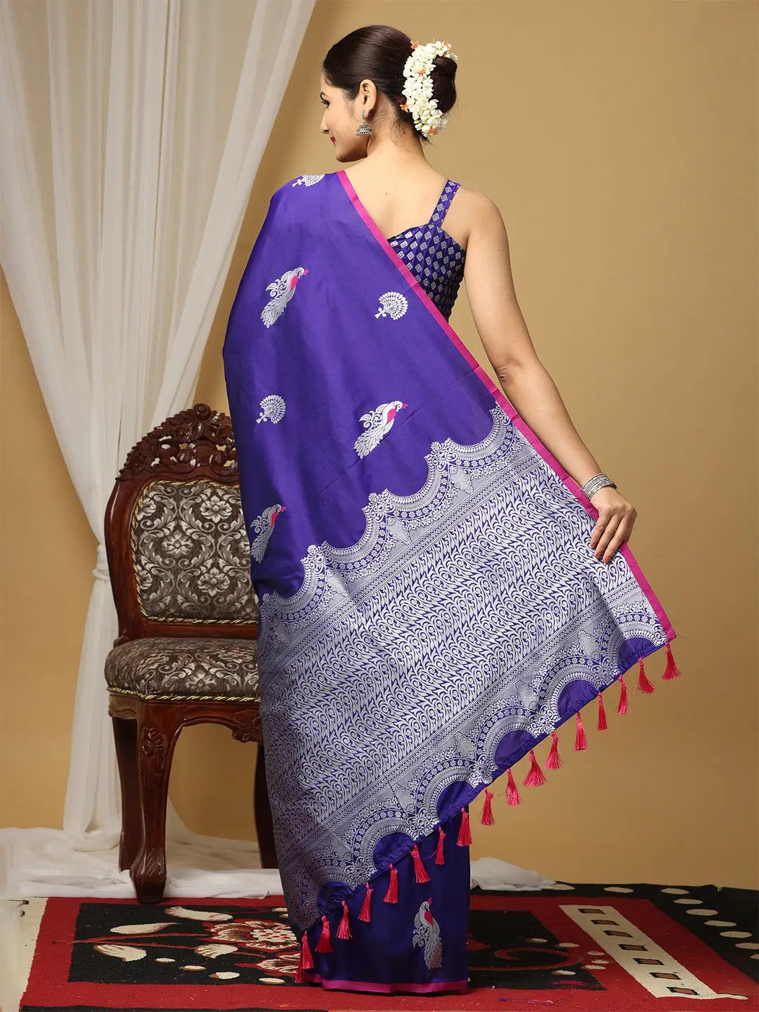Banarasi Katan Silk Purple Colour Kanchi Zari Weaving Saree