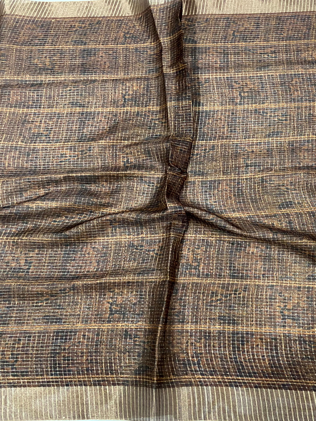 Multi Black Chex Kalamkari Madhubani Saree by My Store