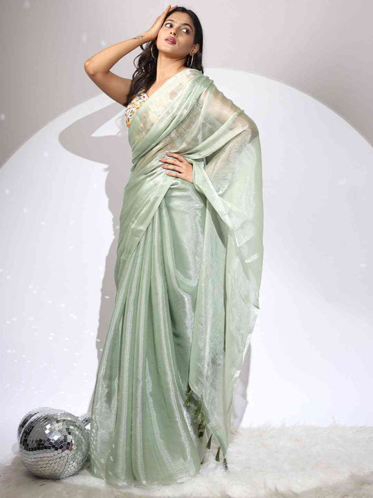 Green Colour Chiffon Dual Tone Party Wear Design Saree by My Store