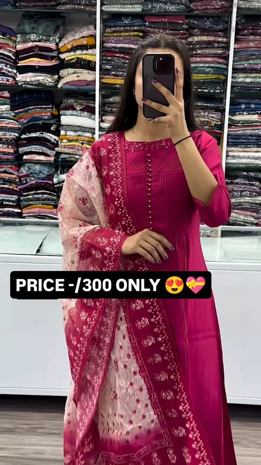 Elegant Magenta Kurti Set with Printed Dupatta - My Store