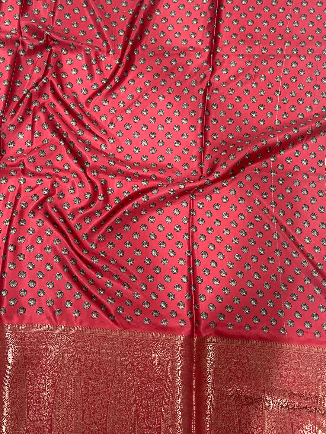 Ivory Cherry Satin Kalamkari Saree by My Store