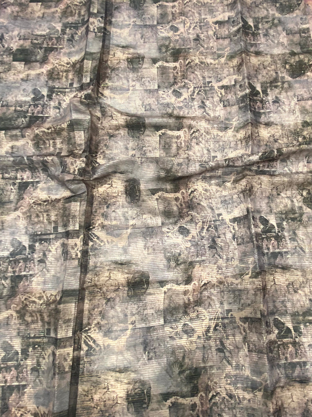 Lavender Gold Zari Tussar Batik Print Saree by My Store