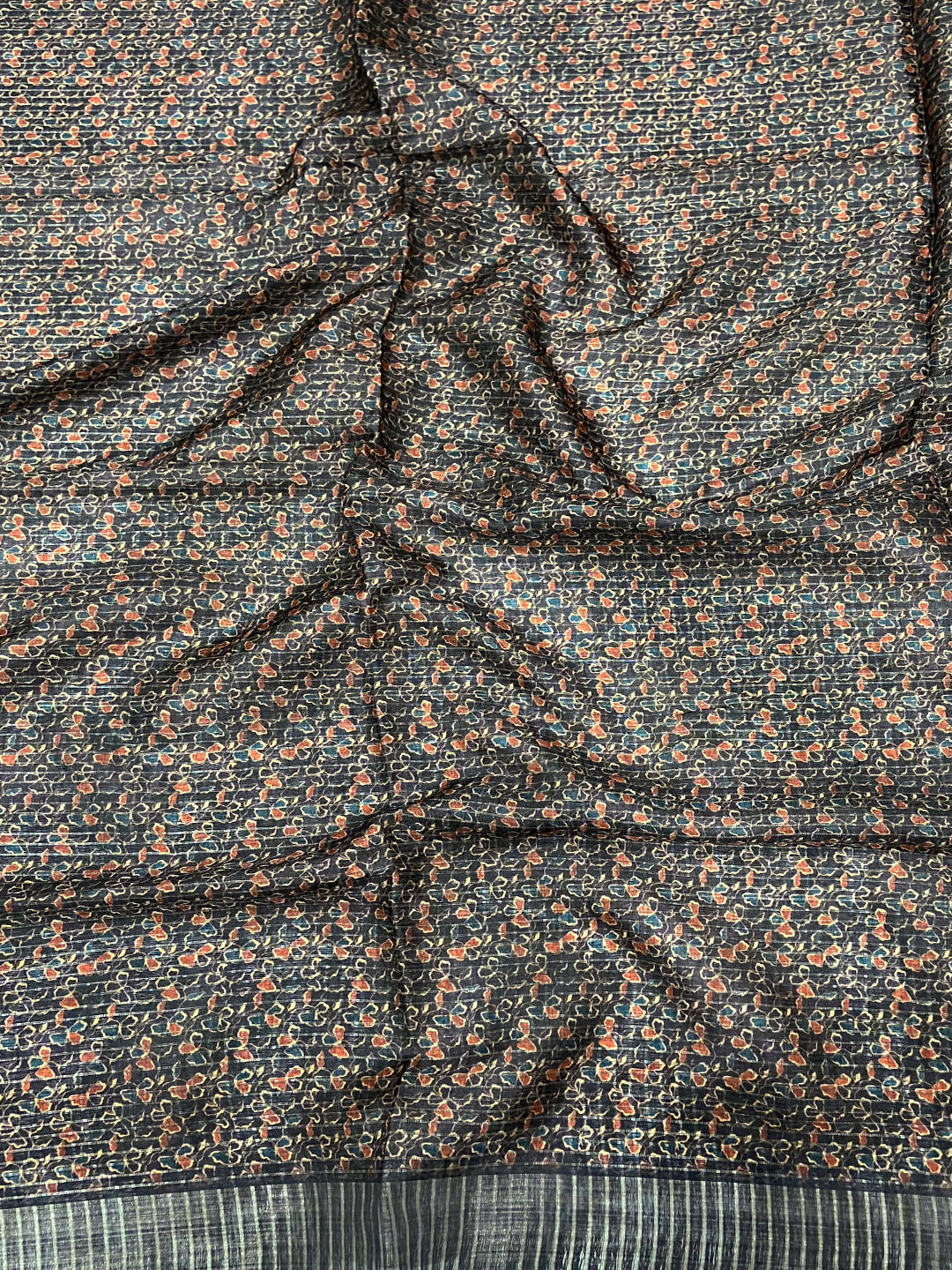 Black Chex Kalamkari Print Saree