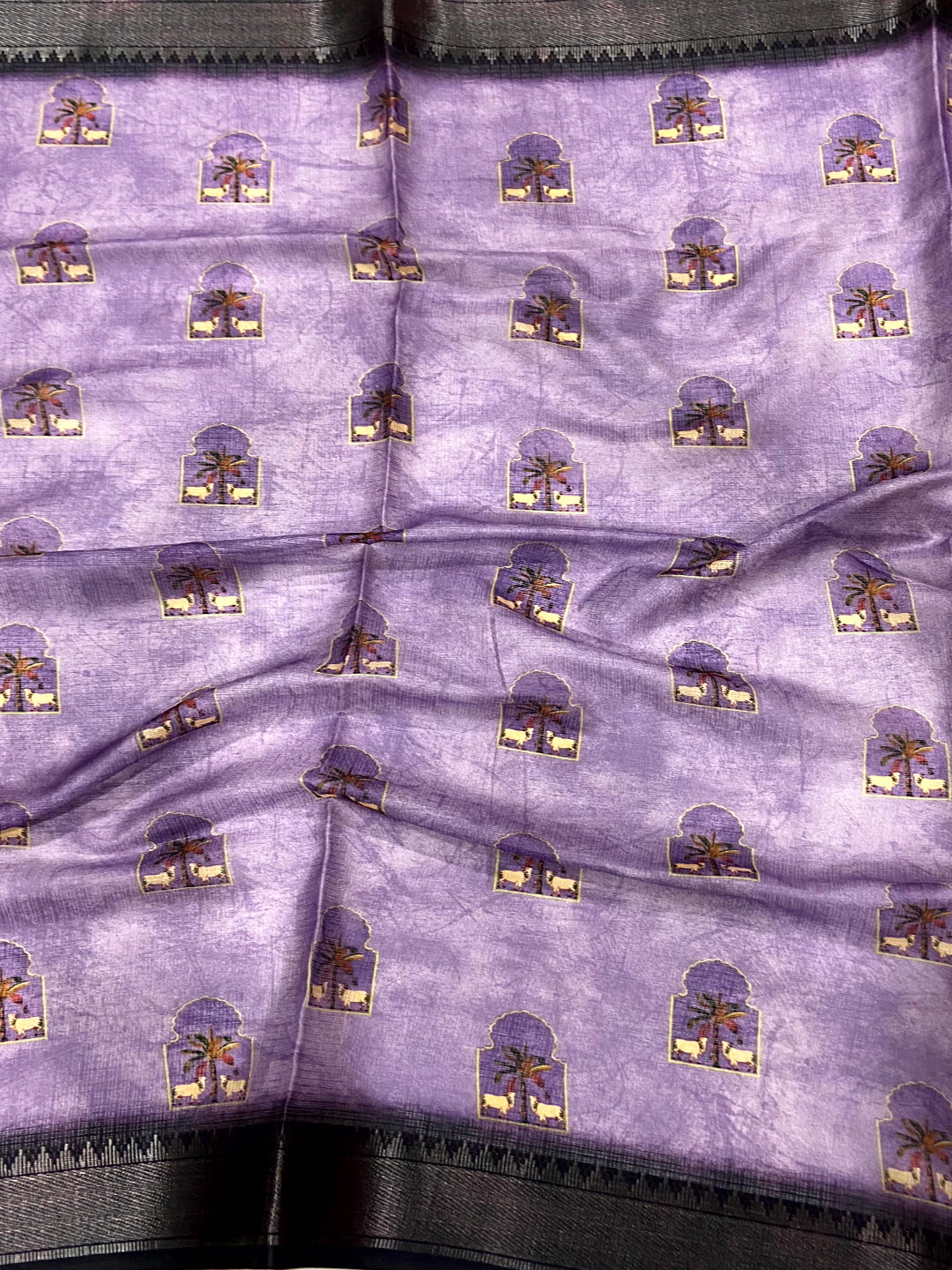 Lavender Soft Silk Tissue Pichwai Print Saree by My Store
