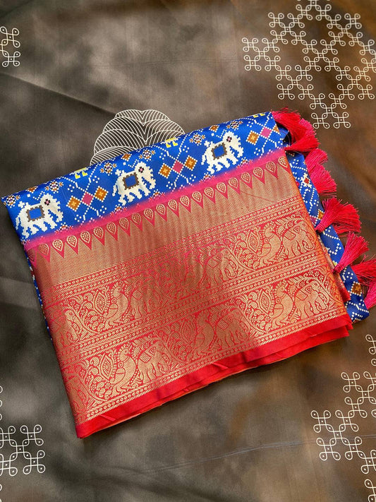 Royal Blue Patola Digital Print Saree by My Store
