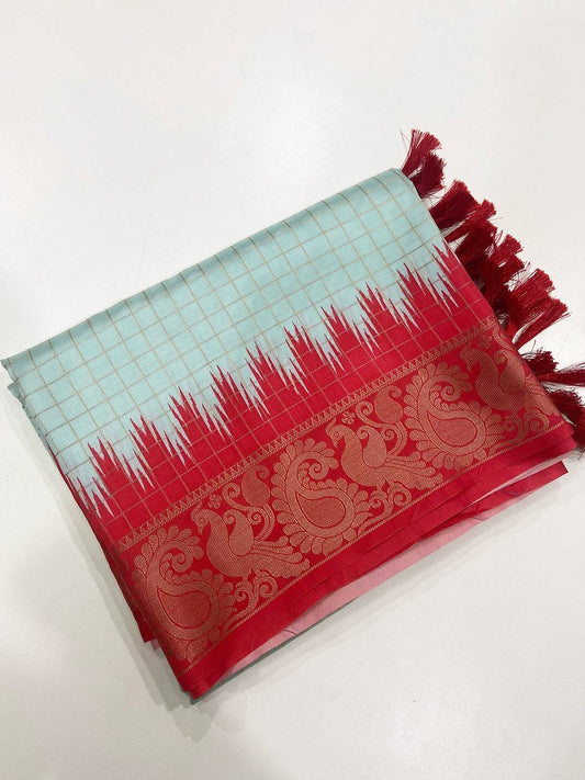 Cupric Sulfate Soft Silk Gadwal Weaving Saree by My Store