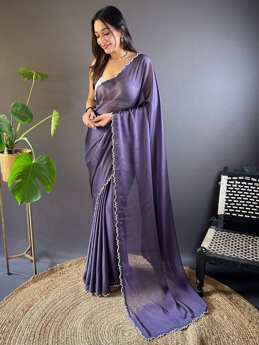 Lavender Frost Rangoli Silk Saree by My Store