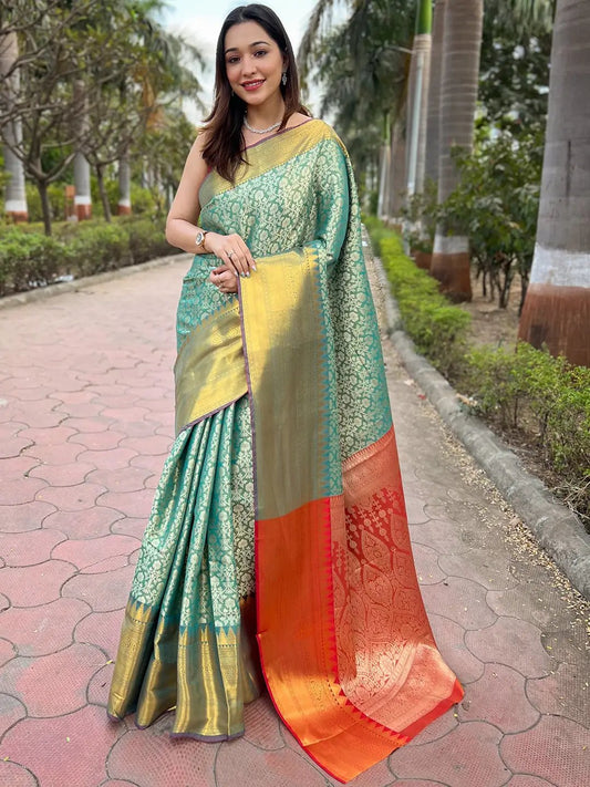 Rama Colour One Gram Gold Tissue Saree With Jacquard Woven Work by My Store