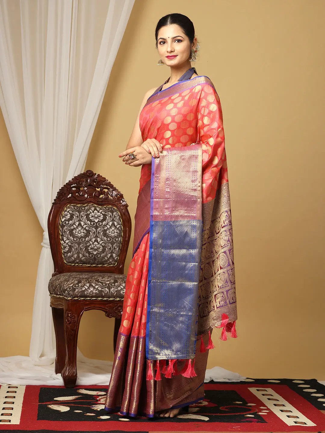 Banarasi Kanchi Pattu Polka Dots Festive Wear Saree