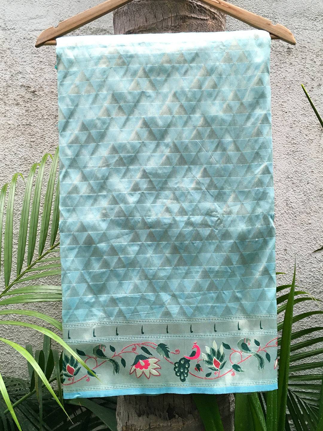 Sky Blue Silk Blend Woven Zari Work Paithani Saree