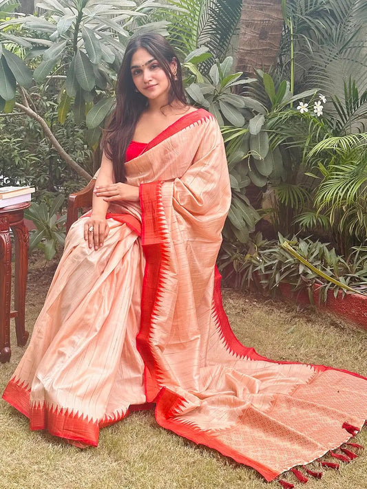 Soft Ghicha Silk Saree with Intricate Zari Border by My Store
