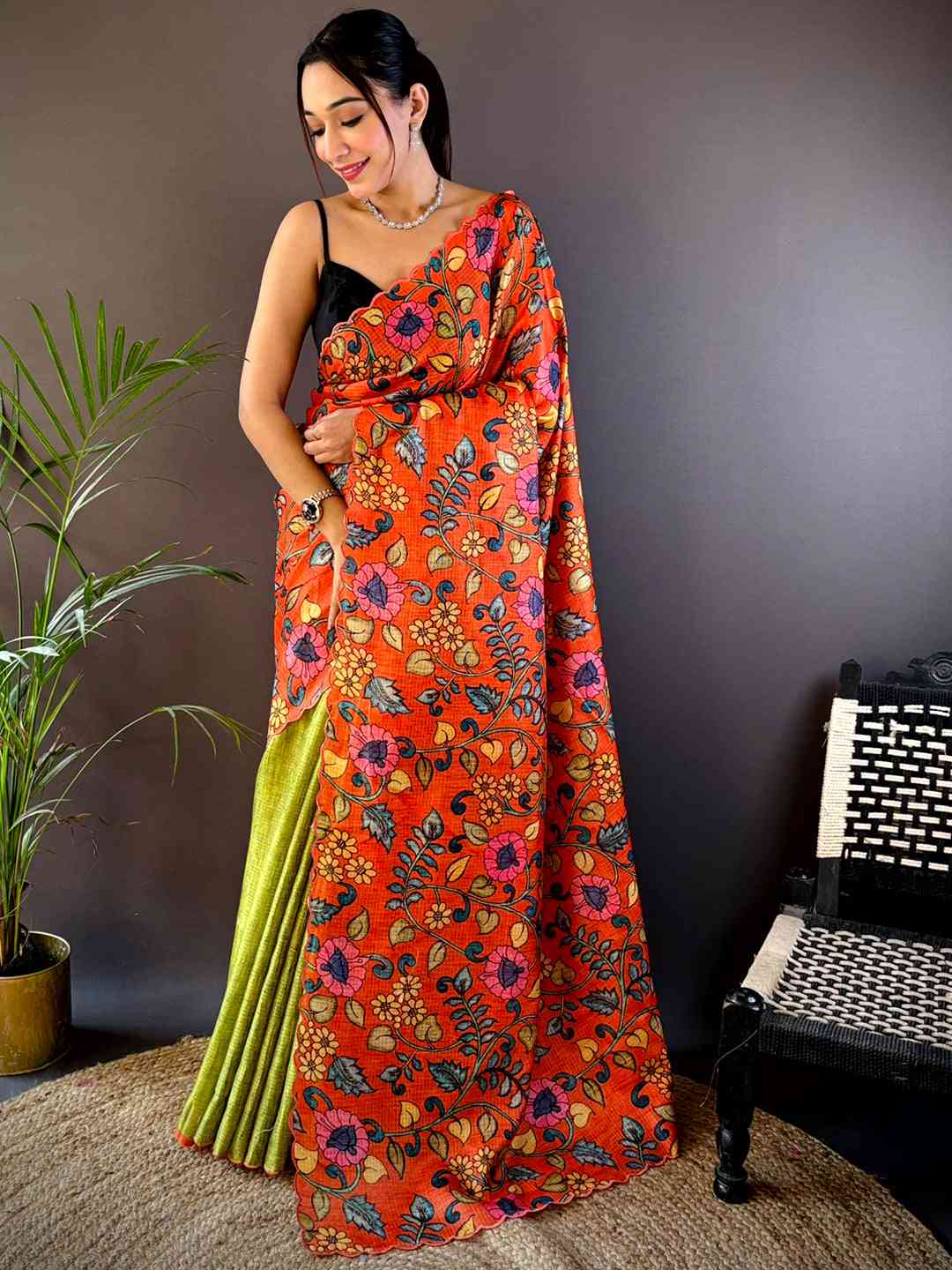 Orange Kota Doriya Kalamkari Saree by My Store