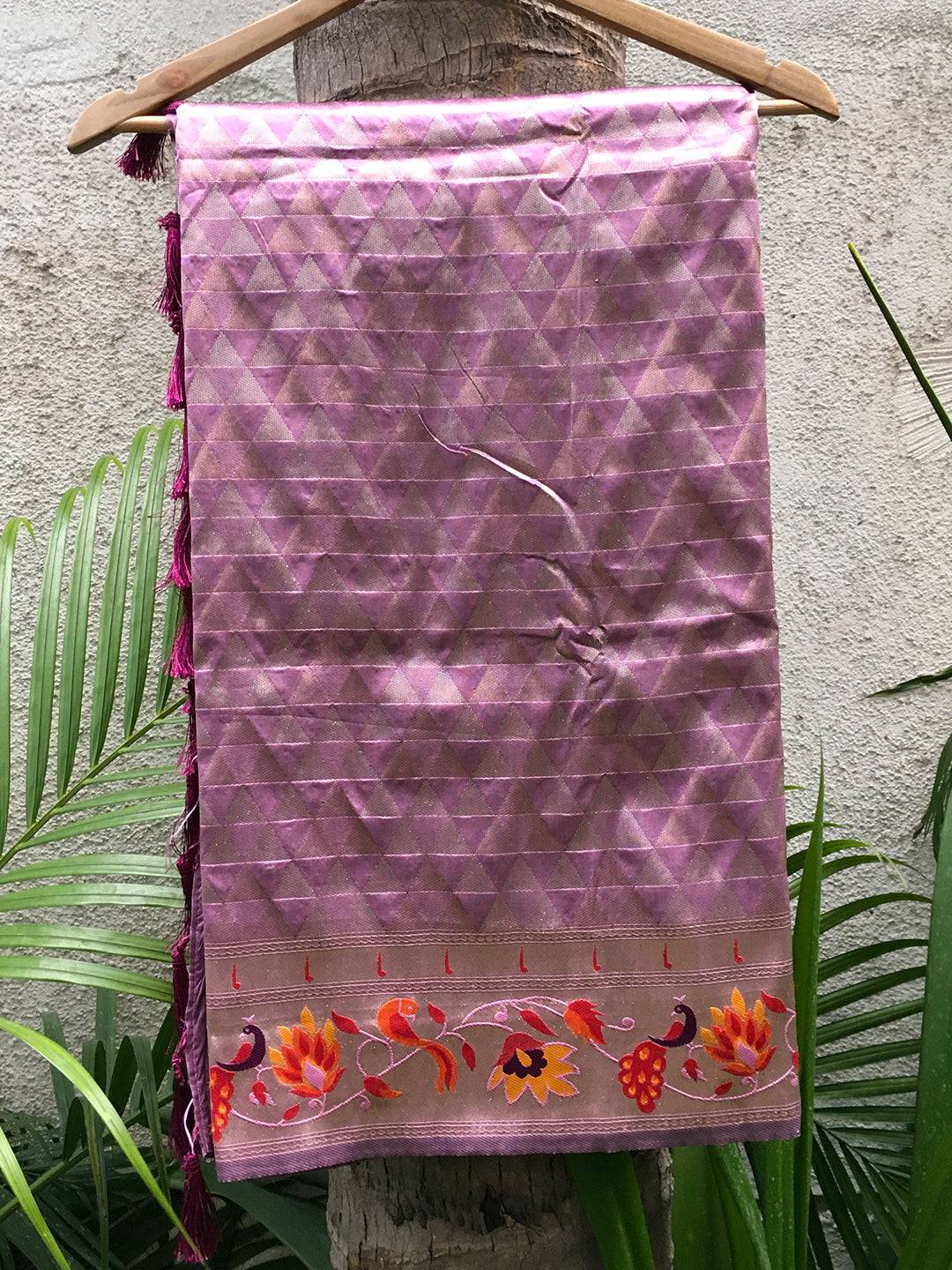 Light Wine Silk Blend Woven Zari Work Paithani Saree by My Store