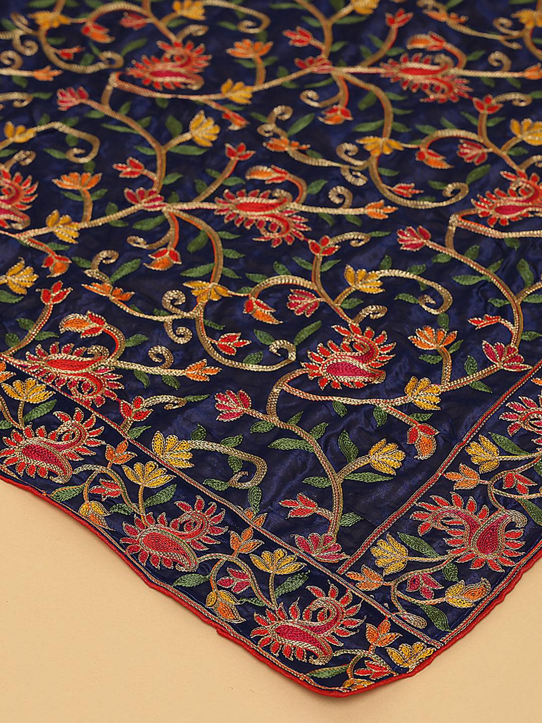 Beautiful Navy  Poly Chiffon Pashmina Threadwork Dupatta