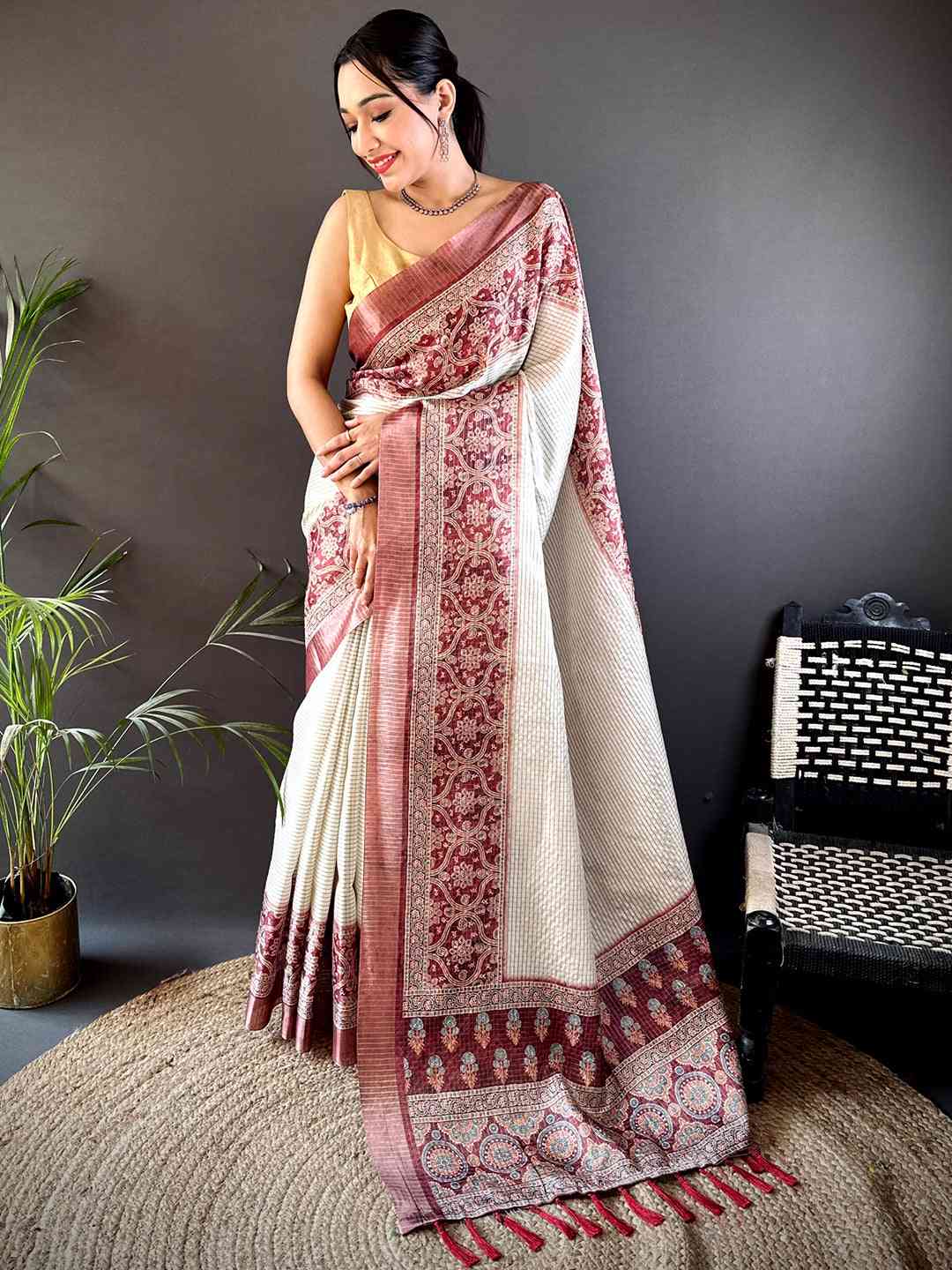 Maroon Soft Silk Floral Digital Saree by My Store