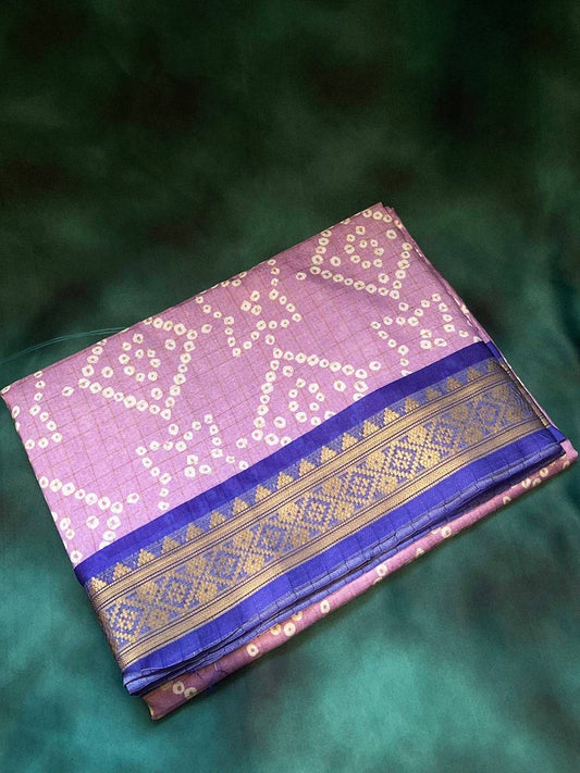 Soft Silk Purple Colour Bandhej Digital Print Saree by My Store