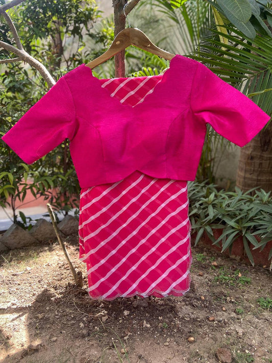 Pink Georgette Leheriya Print Swaroski Cut Work Border Saree by My Store