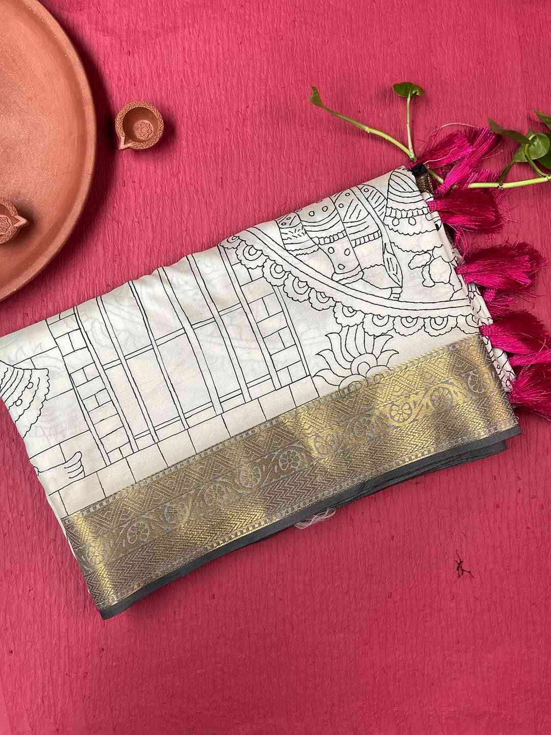 Stunning Kalamkari and Block Print Work Saree