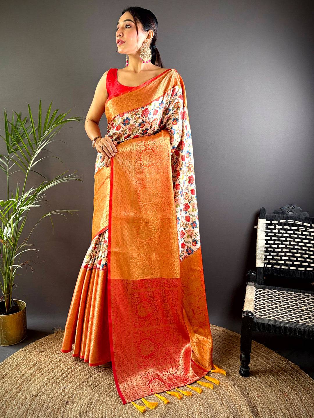 Cream Banarasi Silk Saree With Kanchi Pattu Border by My Store