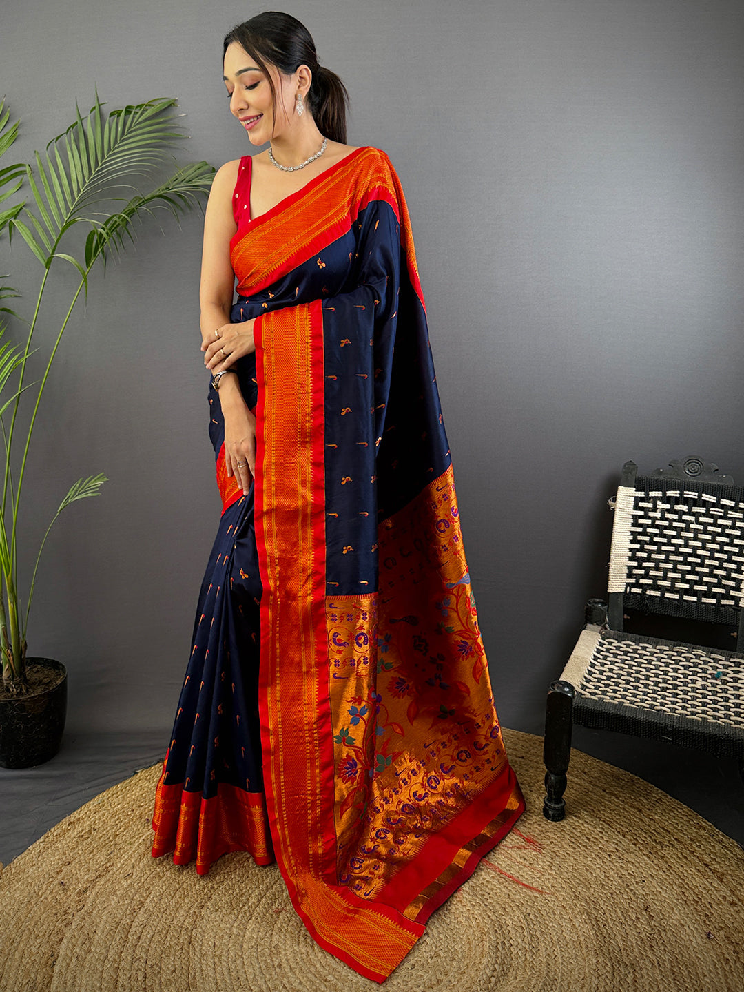 Navy Soft Silk Paithani Saree by My Store