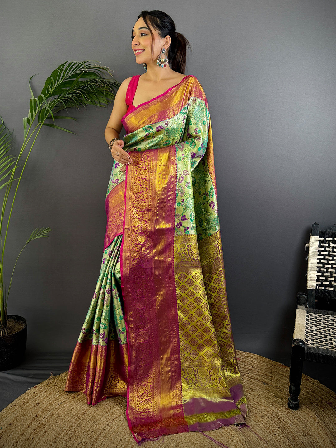 Opulent Green Dharmavaram Silk Saree by My Store