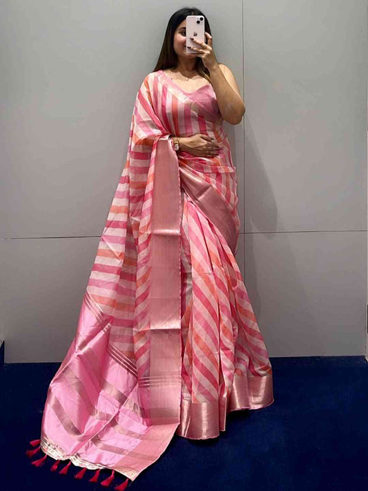 Soft Organza Leheriya Digital Print Saree by My Store