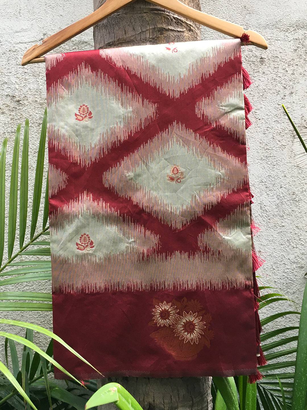 Maroon Tussar Silk Ikkat Weaving Saree by My Store