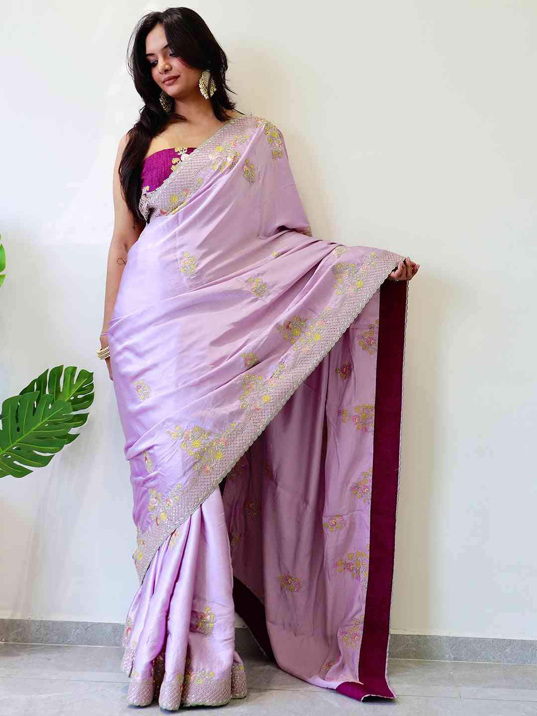 Silk Embroidered Saree With Multy Zari And Thred Work Border by My Store