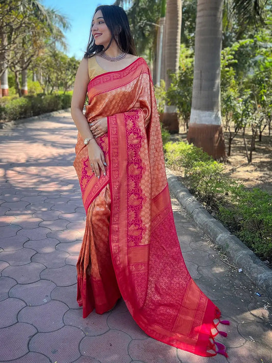Stylish One Gram Gold Tissue Kanjivaram Soft Silk Saree by My Store