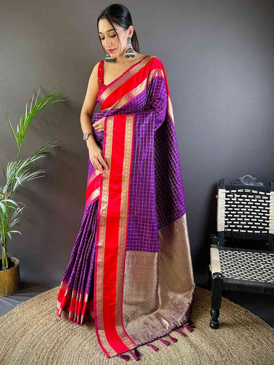 Purple Colour Silk Woven Kanchi Banarasi Saree by My Store