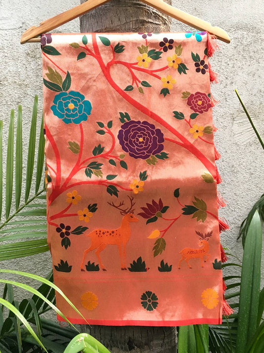 Coral Meenakari Work Paithani Saree by My Store