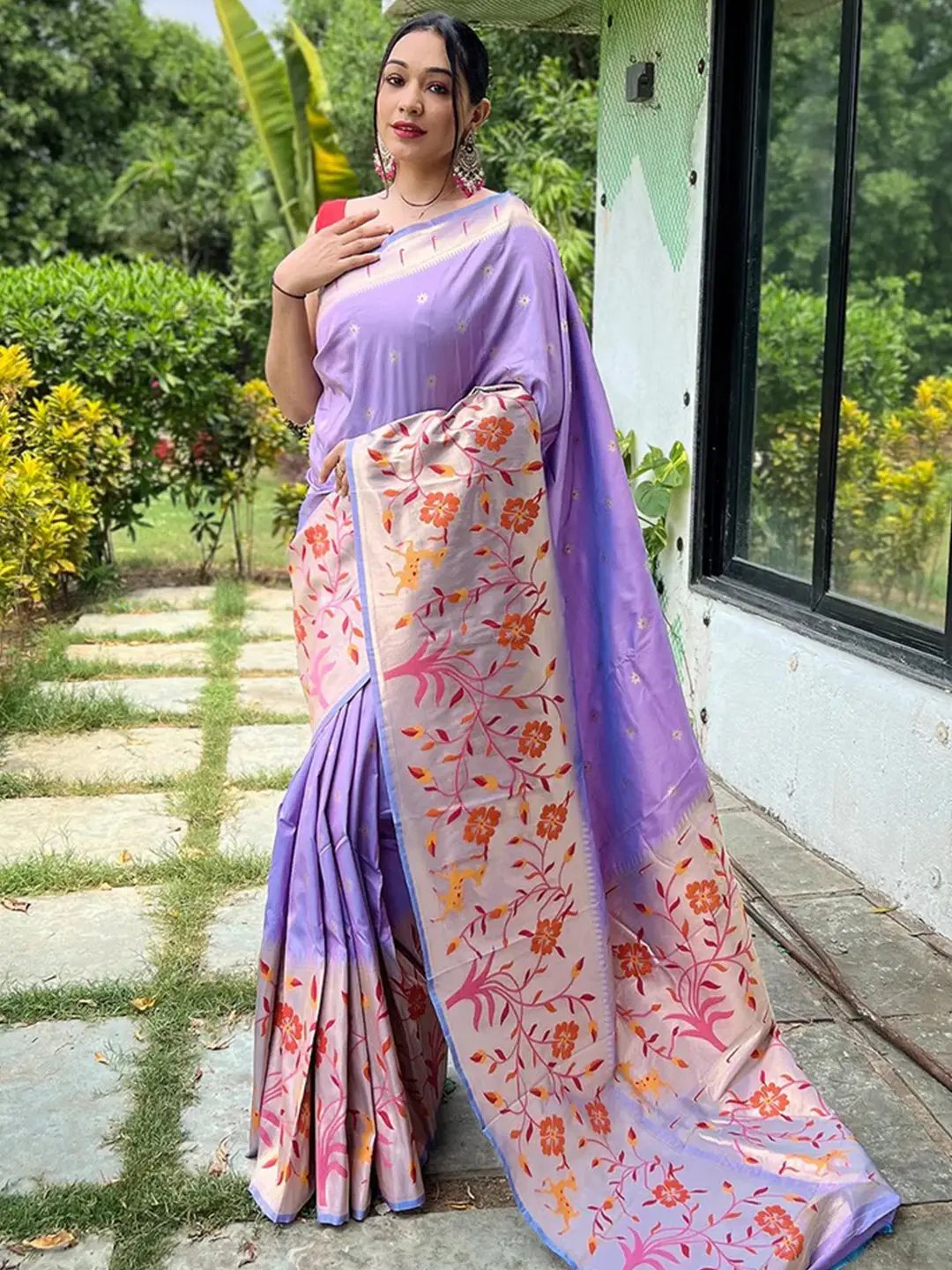 Lavender Colour Paithani Big Border Woven Saree by My Store