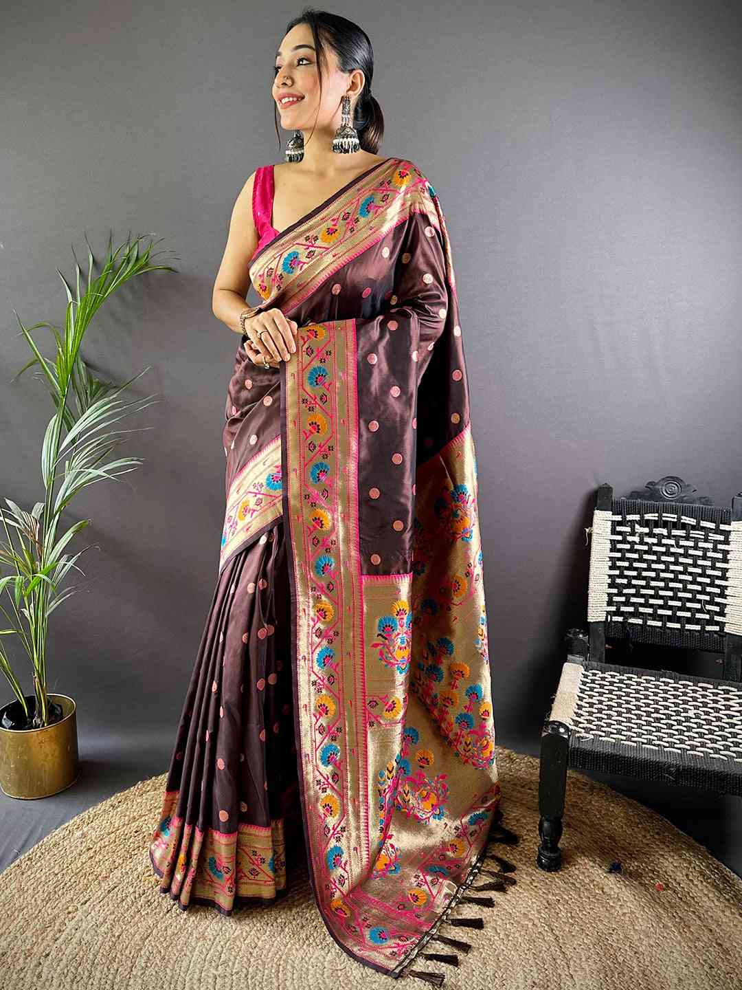 Brown Colour Yevla Paithani Soft Silk Saree by My Store