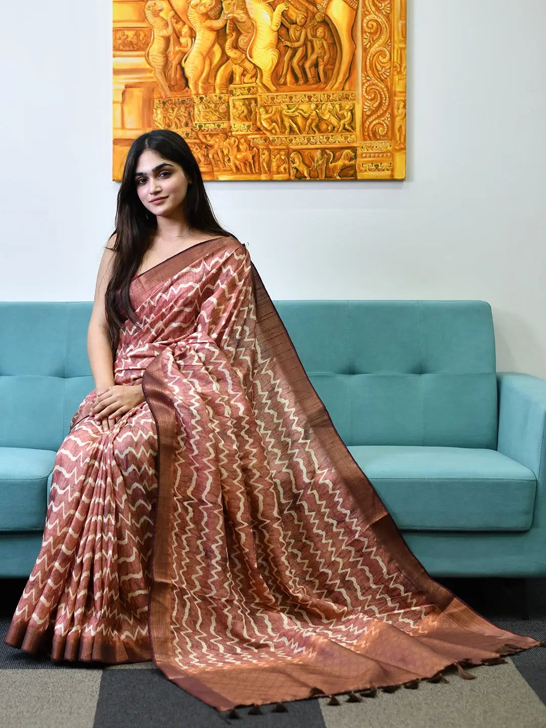 Beautiful Pure Tussar Ghicha Silk Digital Print Saree