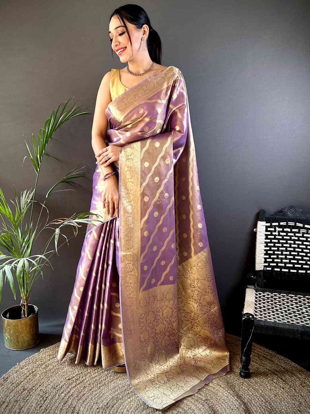 Wine Glass Crush Tissue Leheriya Saree