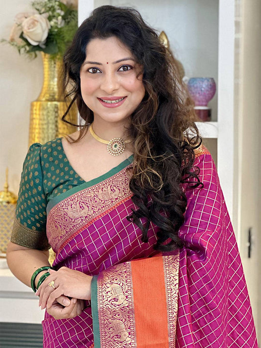 Wine Banarasi Silk Kanchi Zari Work Saree