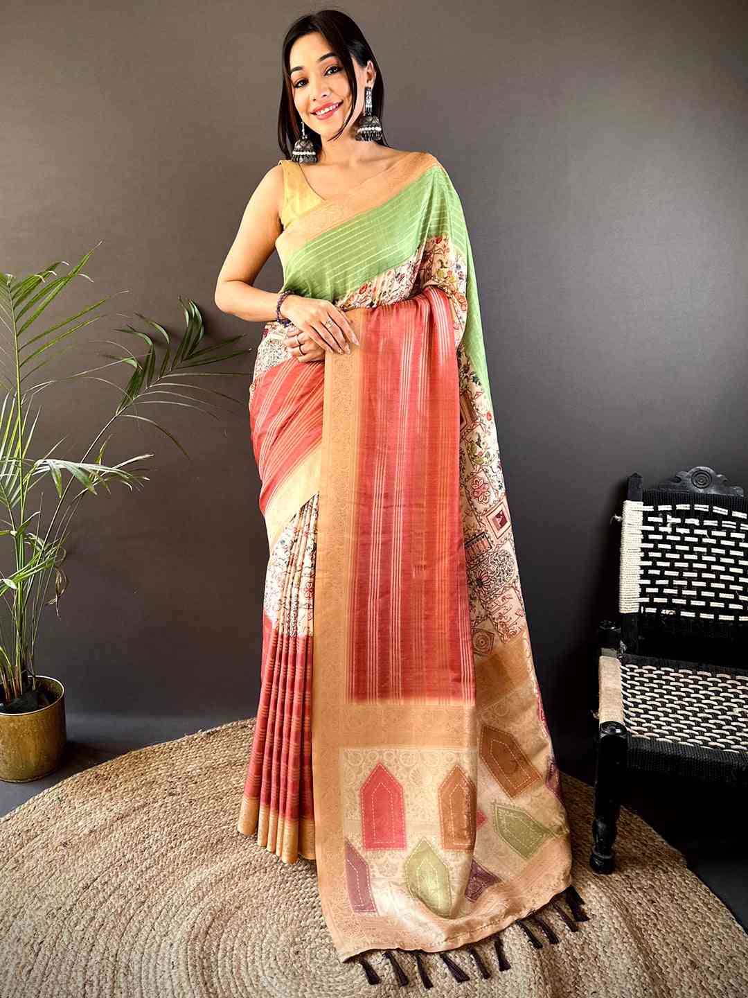 Mint Green Soft Crepe Silk Digital Ombre Saree by My Store