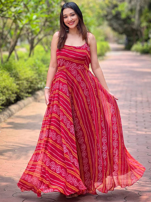Rose Red Long Printed Dress by My Store