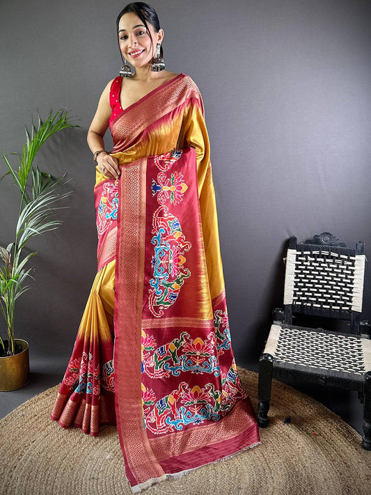 Desert Yellow Banarasi Silk Saree by My Store