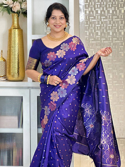 Purple Soft Silk Zari Woven Saree by My Store